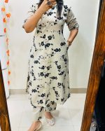 Elegant Skin Print Cotton Two Piece Kurti & Salwar Set - Image 5