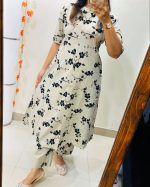 Elegant Skin Print Cotton Two Piece Kurti & Salwar Set