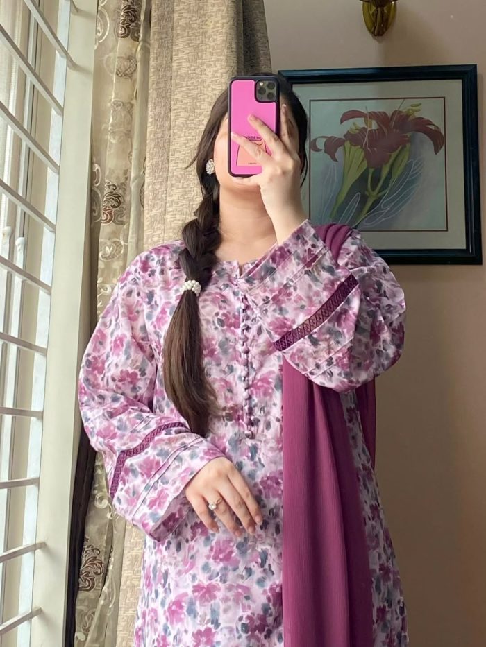 Lawn Printed Dress With Shalwar - Image 4