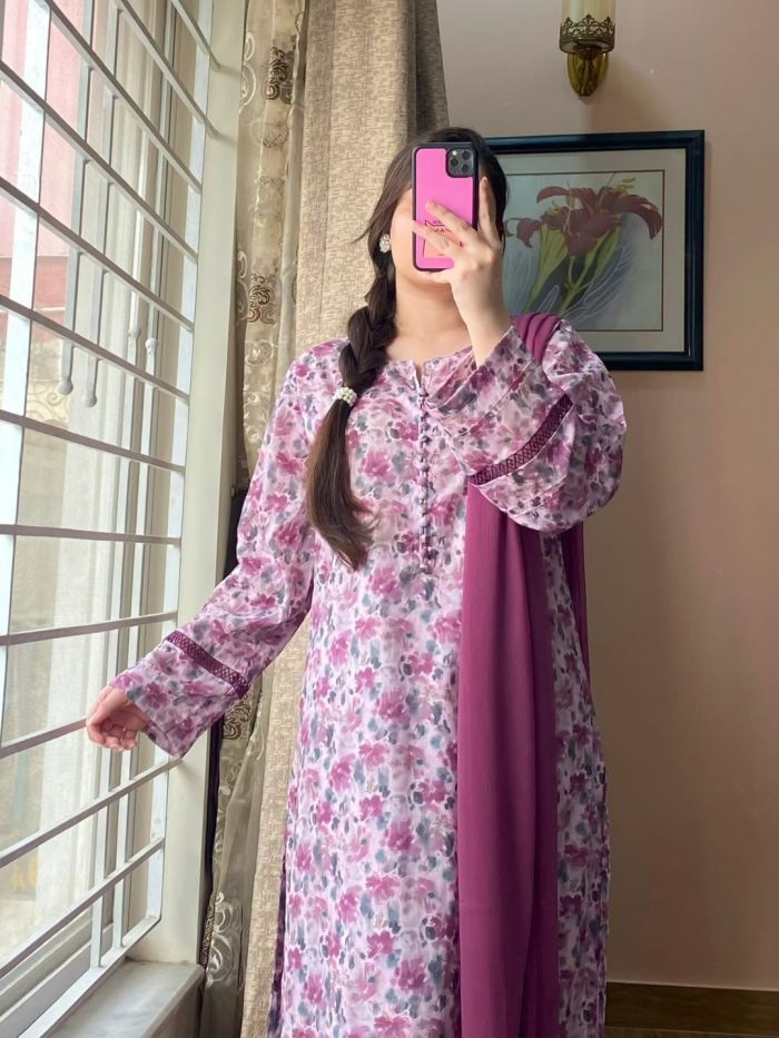 Lawn Printed Dress With Shalwar - Image 2