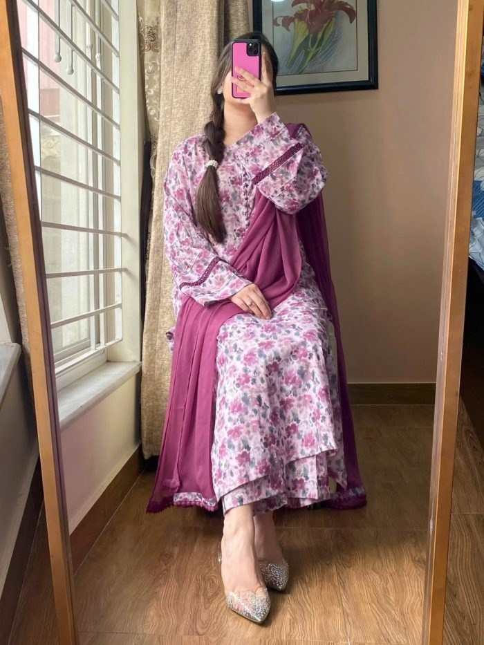 Lawn Printed Dress With Shalwar - Image 1
