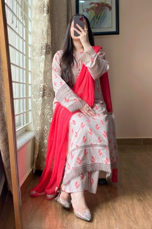 Lawn Printed Dress With Shalwar