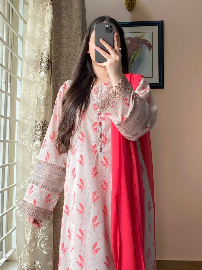 Lawn Printed Dress With Shalwar - Image 4