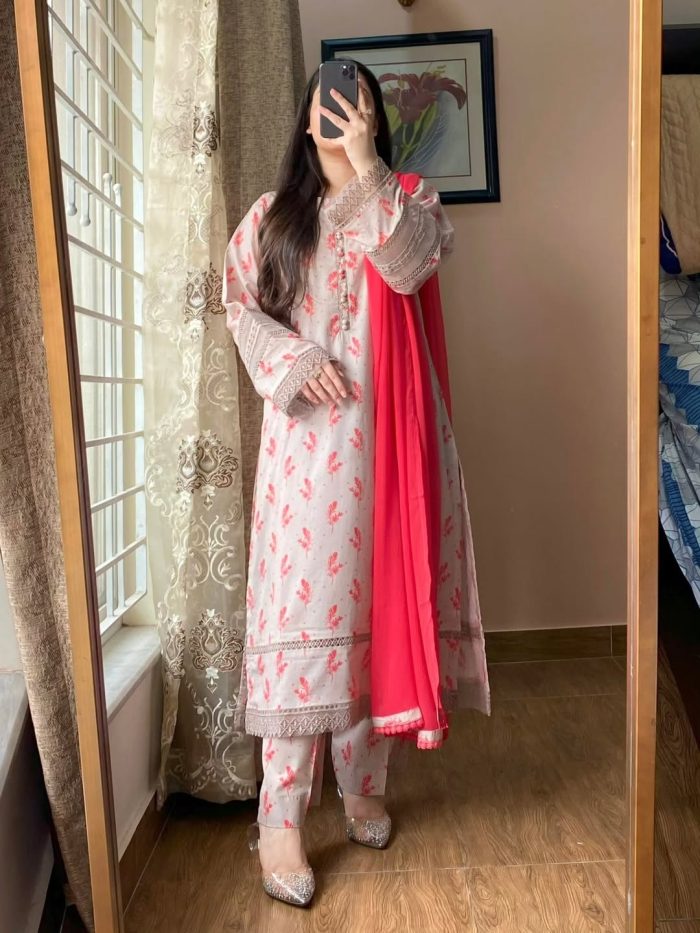 Lawn Printed Dress With Shalwar - Image 3