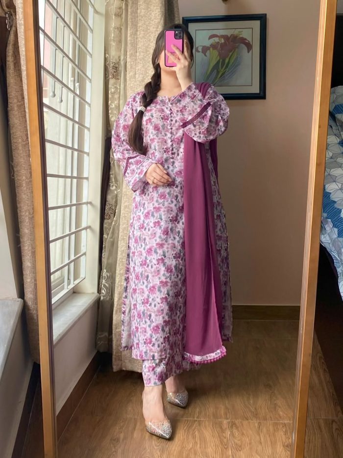 Lawn Printed Dress With Shalwar - Image 6