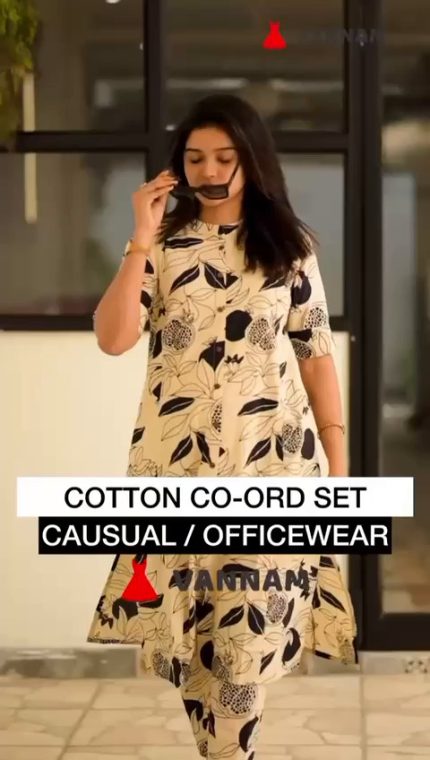 White Kurta With Black Floral Print