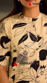 White Kurta With Black Floral Print - Image 3